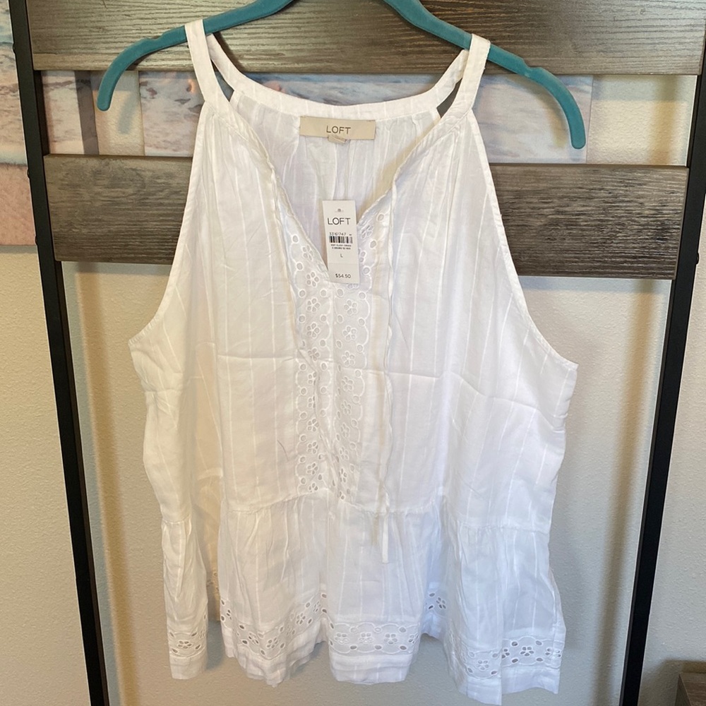 BNWT LOFT cotton eyelet flowy white tank top
